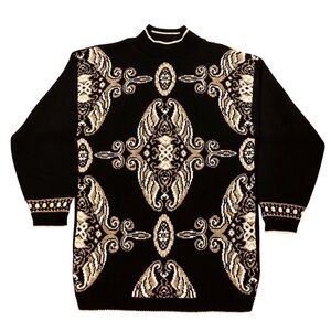 Vintage Beldoch Popper Black Geometric Knit Sweater M Retro Designer Top 80s